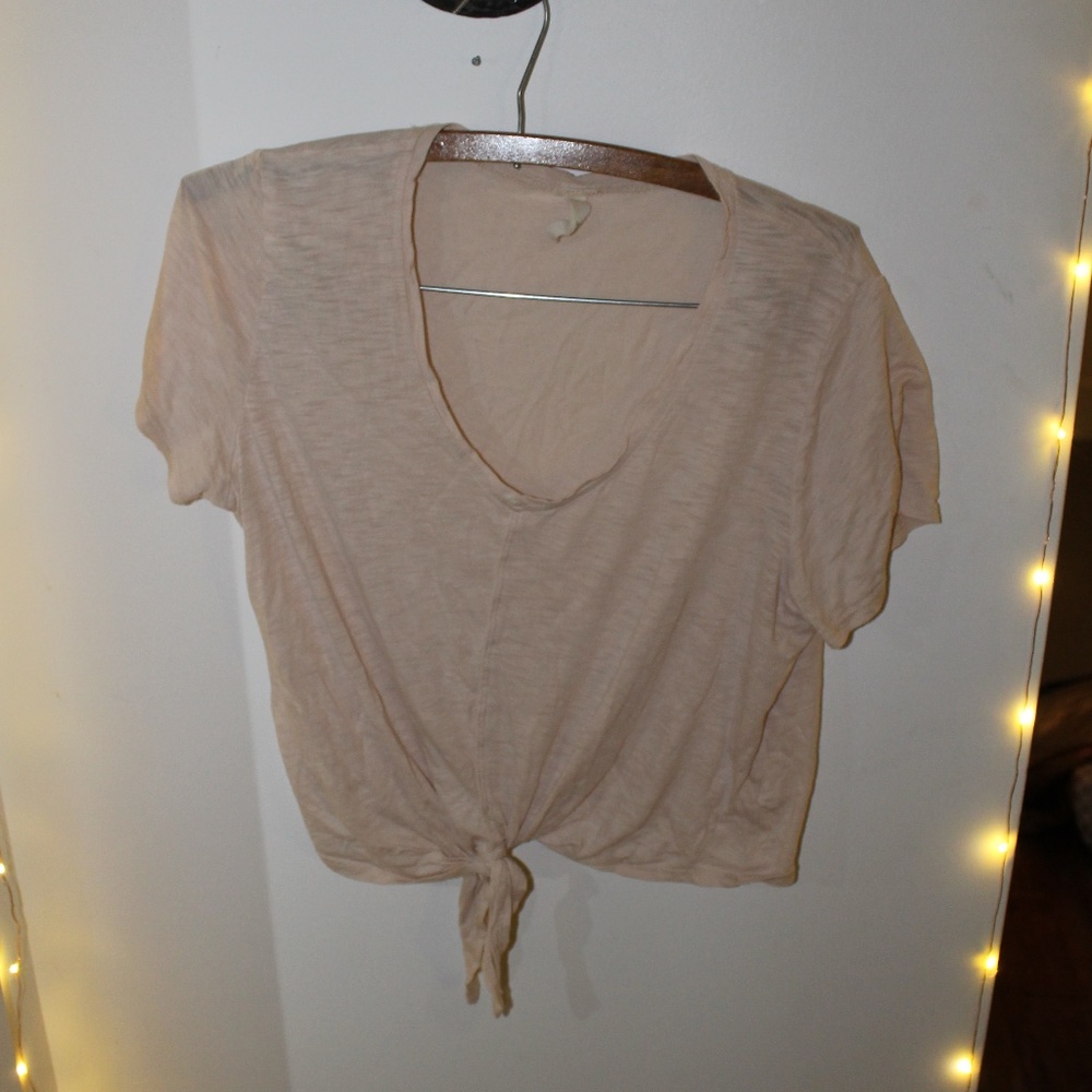 Pink v neck tie shirt